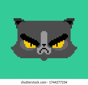 Grumpy Cat face pixel art. 8 bit Angry pet. Pixelate animal vector illustration