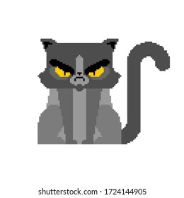 Grumpy Cat pixel art. 8 bit Angry pet. Pixelate animal vector illustration