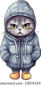 Grumpy Cat wearing Zipped Hoodie Winter Coat Illustrator