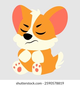 Grumpy corgi sitting with crossed paws and an annoyed expression. The fluffy dog looks displeased yet adorable, making it perfect for stickers, greeting cards, pet-related designs, and digital illustr