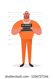Grumpy Criminal with Centimeter Scale Background. Cartoon Style. Vector Illustration