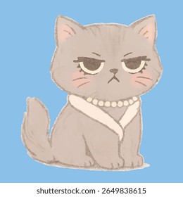 Grumpy cute Aristocrat Cat with Pearl Necklace
A super cute kawaii-style cat illustration featuring a fluffy cat with big sparkling eyes, blushing cheeks, and a playful pose. 