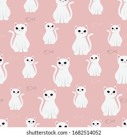 grumpy cute  white cat on pink background seamless pattern eps10 vectors illustration