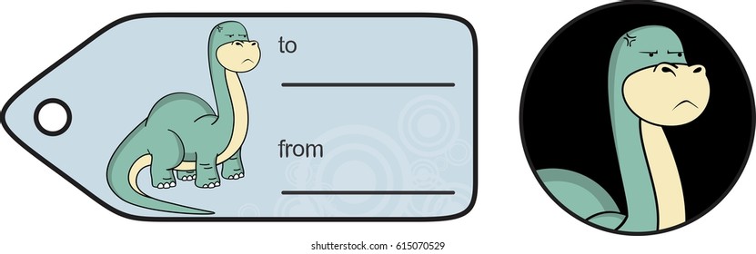grumpy dinosaur large neck cartoon brontosaurus gift card in vector format