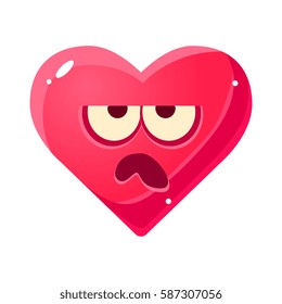 Grumpy Emoji, Pink Heart Emotional Facial Expression Isolated Icon With Love Symbol Emoticon Cartoon Character