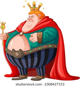Grumpy fairy tale king isolated cartoon character illustration