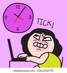 Niña Grupalmente Frustrada Trabajando En Un Escritorio Mientras Se Imagina Y Mirando Hacia Arriba Un Signo De Marca Cruzada Sin Tick En La Pared Manos De Reloj Cartel Cartel Característico