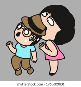 A Grumpy Girl Biting Her Lover Boy. Couple In Quarrel Concept Card Character illustration