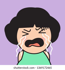 Grumpy Girl Crying Hard Concept Card Character illustration