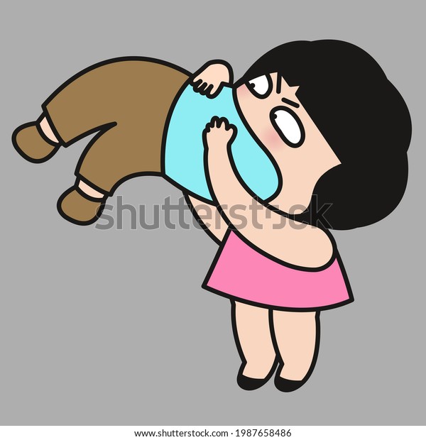 Grumpy Girl Eating Her Lover Boy Stock Vector (Royalty Free) 1987658486 ...