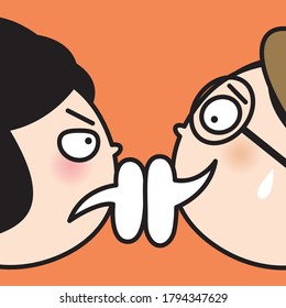 Grumpy Girl And Nervous Boy With Chat Bubble Message Between Them Concept Card Character illustration