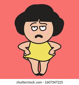 Grumpy Girl With Stress Face And Gesture Concept Card Character illustration