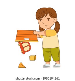 Grumpy Girl Throwing Toys Out Of Box Grizzling Vector Illustration