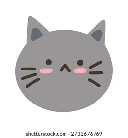 Grumpy Gray Cat Face Illustration, Moody Kitten Head Vector, Cute Flat Character for Pet Lovers and Digital Planner