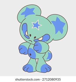 Grumpy green bear. Funny animal. Cartoon character design. EPS 10.