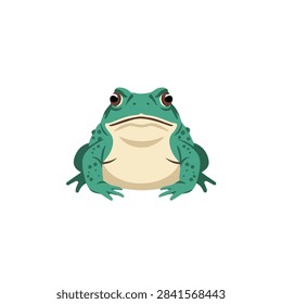 Grumpy Green Toad Flat Vector Illustration Isolated on White Background for Wildlife Design