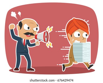 grumpy indian boss yelling angry to his employee