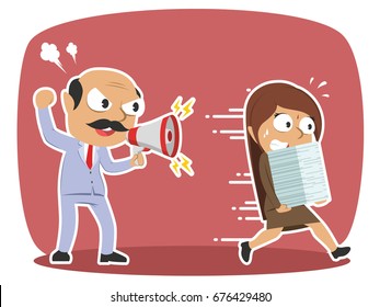 grumpy indian boss yelling angry to his female employee