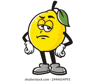 grumpy Lemon fruit cartoon mascot illustration character vector clip art hand drawn