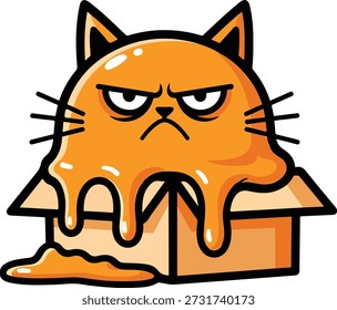 Grumpy Melting Cat Divertida ilustración de dibujos animados