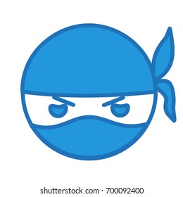 grumpy ninja emoji wearing a mask or hood, simplistic facial expression vector illustration, simple hand drawn circle shaped emoticon, funny cartoon character, eps 10