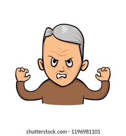 Grumpy old man. Colorful flat vector illustration. Isolated on white background.