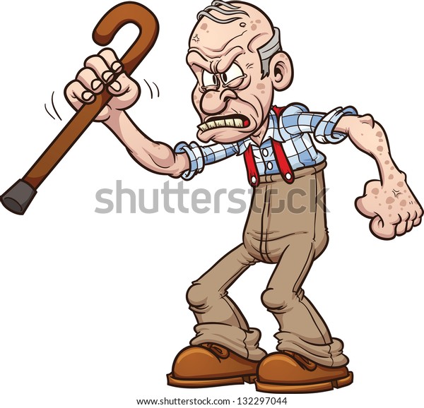 Grumpy old man. Vector clip art\
illustration with simple gradients. All in a single\
layer.