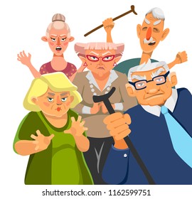 Grumpy old men on a white background. Vector 2D illustration