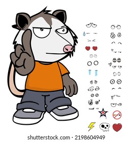 grumpy possum character cartoon kawaii expressions set pack in vector format