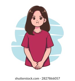 Grumpy Pouting Girl Vector Illustration