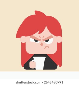 Grumpy Redhead Woman with Coffee: Irritated and Annoyed
