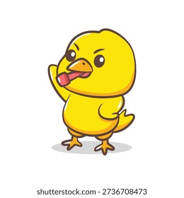 A grumpy or serious yellow chick wears a whistle and points its wing in a commanding gesture.