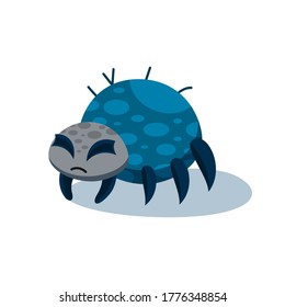 Grumpy spider isolated on white background. Spider illustration for Halloween party. Vector illustration in flat style.