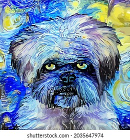 Grumpy Terrier Dog Impressionist Portrait Painting
