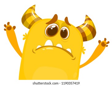 Grumpy upset monster cartoon. Halloween character for postcard, print, sticker or decoration