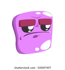 Grumpy Violet Emoji Cartoon Square Funny Emotional Face Vector Colorful Isolated Sticker