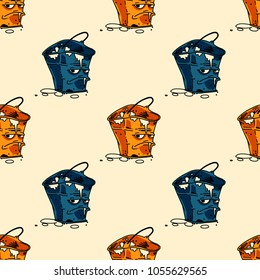 Grumpy waste bucket seamless pattern. Original design for print or digital media.