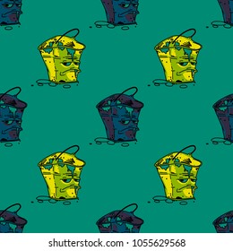 Grumpy waste bucket seamless pattern. Original design for print or digital media.
