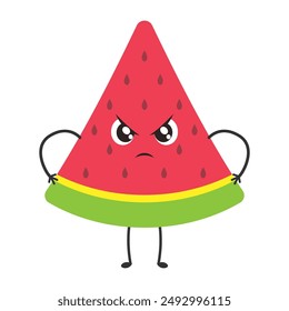 Grumpy Watermelon Slice: This cute, grumpy cartoon watermelon slice brings a touch of humor and summer vibes. 