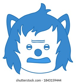 grumpy wolf disgusted emoticon, simplistic facial expression vector illustration, circle or ball shaped cartoon character, simple hand drawn line icon from a set