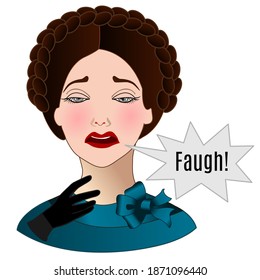grumpy woman disgusted emoticon, who says Faugh, simplistic facial expression vector illustration, cartoon character, simple hand drawn icon 