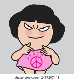 Grumpy junge Frau brauchen Frieden Concept Card Charaktergrafik