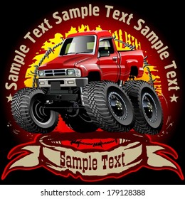 Grunde background with cartoon monstertruck. Available EPS-10 vector format separated by groups and layers for easy edit