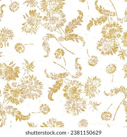 grune textured Sunflowers seamless pattern. Vector summer Sunflowers illustration bunch, 
yellow and beige linen textured background.