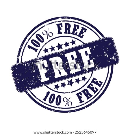 Grunge 100% Free rubber ink stamp vector isolated in a white background.