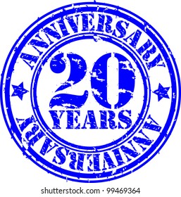 Grunge 20 years anniversary rubber stamp, vector illustration