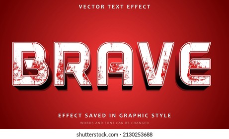 Grunge 3d Brave Fully Editable Text Effect Design In Red Background. Effect Saved In Graphic Style