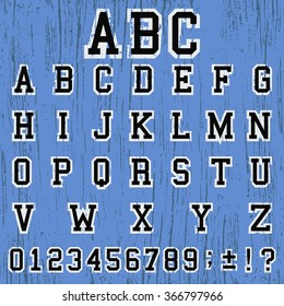 Grunge ABC alphabet vintage template font. Letters and numbers grunge design. Vector illustration.