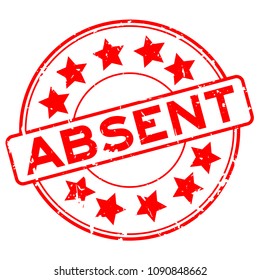 Grunge absent word with star icon round rubber seal stamp on white background