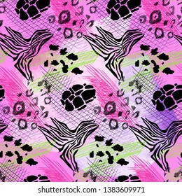 Grunge abstract animal skin print seamless vector pattern. trendy colors